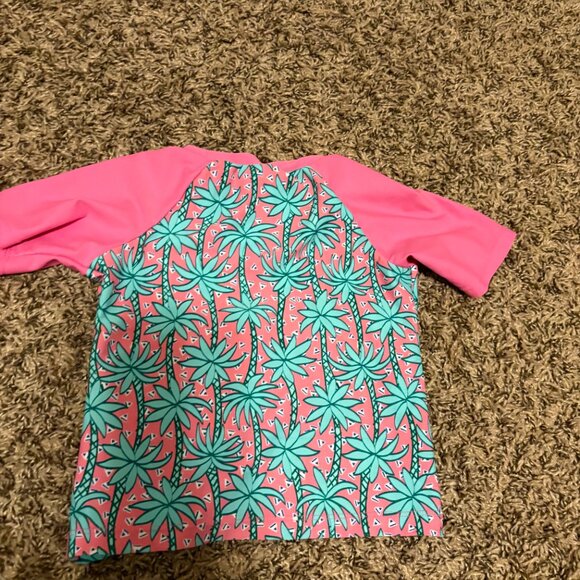 Floatimini Rashguard 3T Short Sleeve Pink Blue Palm Tree Print 100% Polyester - Picture 3 of 3